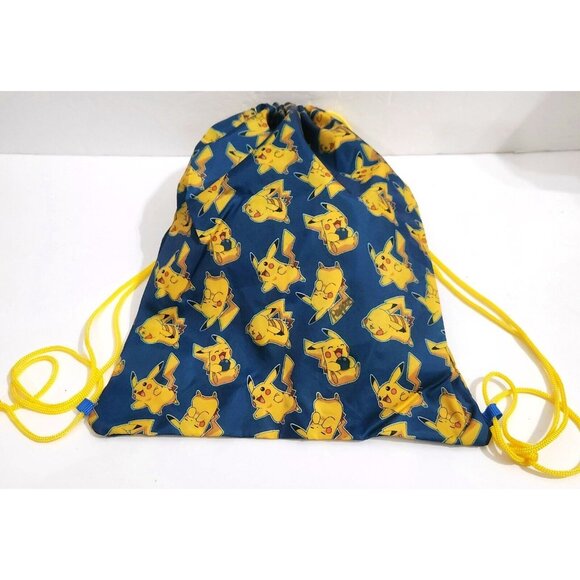 POKEMON PIKACHU Backpack drawstring cinch top bag lightweight blue yellow nylon - Picture 2 of 8